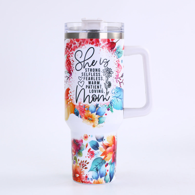 Wholesale Stainless Steel Thermos Cup with Handle and Print Large Capacity 40oz Ice Cup